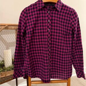 Talbots Fuchsia and Black Plaid Button Down Shirt Size Medium